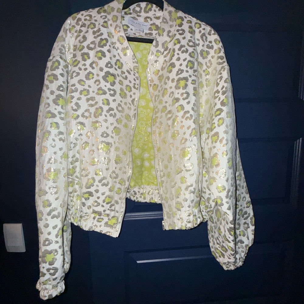 Never Fully Dressed Cream & Yellow Leopard-Print Bomber Jacket
